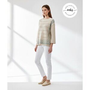 NWT Wishlist Striped Boat Neck Cotton Blend Crochet Sweater Gray Blue Women S‎